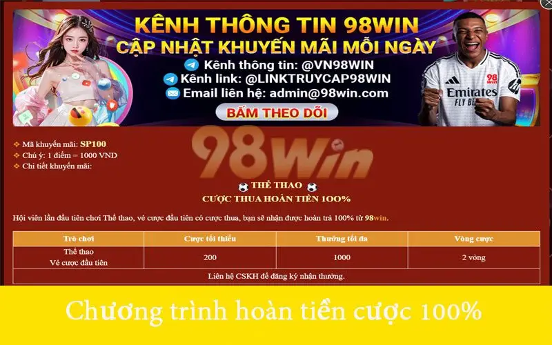 Chương trình hoàn tiền cược 100%